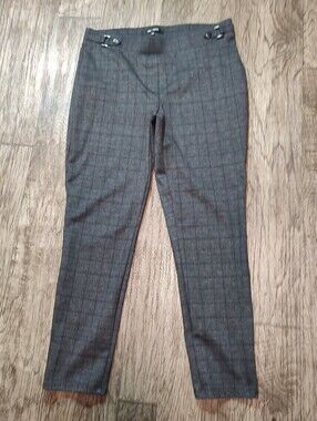 Chloe & Jasmine Gray Plaid Women's Dress Pants - Classic Straight Fit Pull On L,